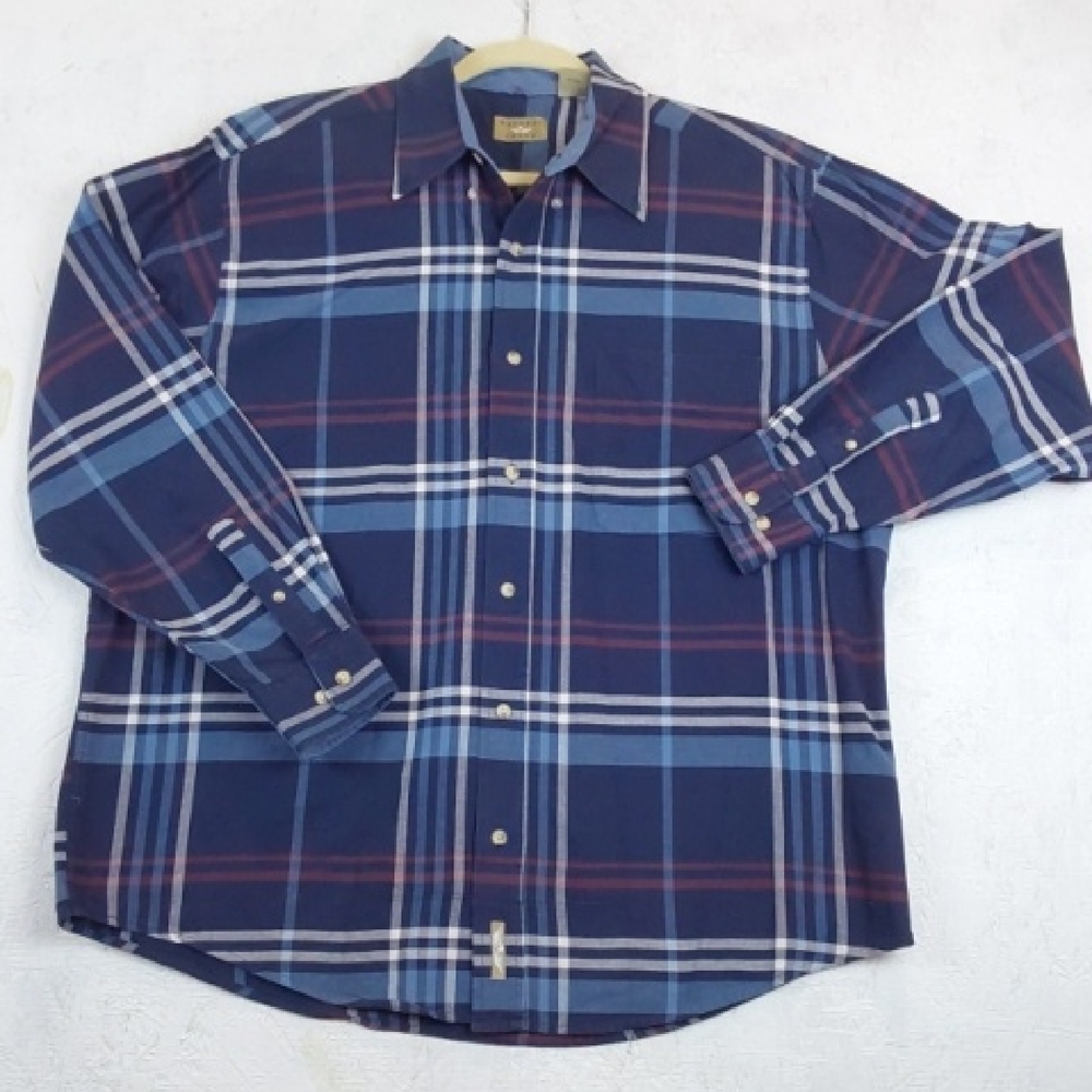 Natural Issue|Men's Blue/ Red Plaid Button Down Shirt Pocket Preppy Classic Sz.L